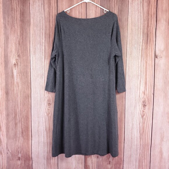 Eileen Fisher Womens Size Medium Ribbed Cowl Neck Tunic Dress 3/4 Sleeve Gray - Picture 6 of 15
